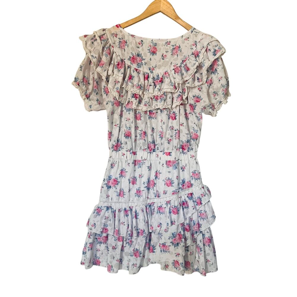 Fanco Floral Ruffle Detail Dress Size L Large Pink Multi - Picture 3 of 8